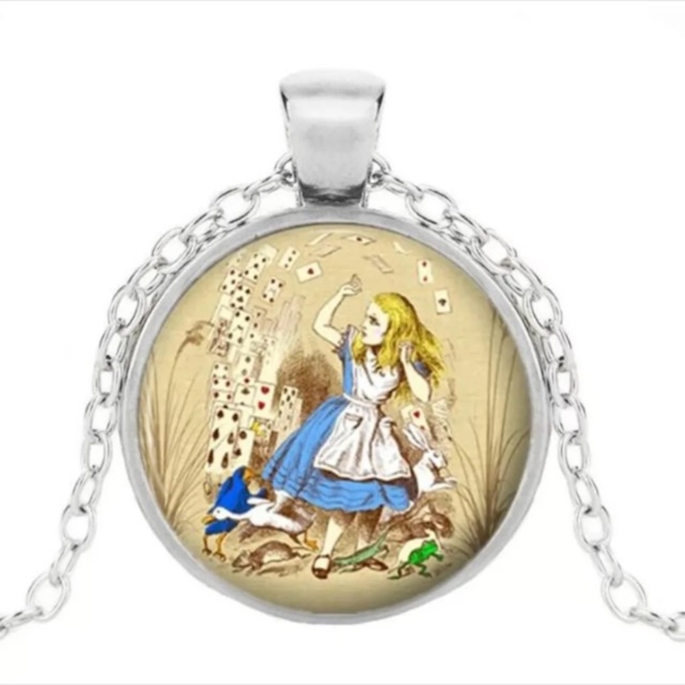 Alice in Wonderland Silver Cabochon Necklace